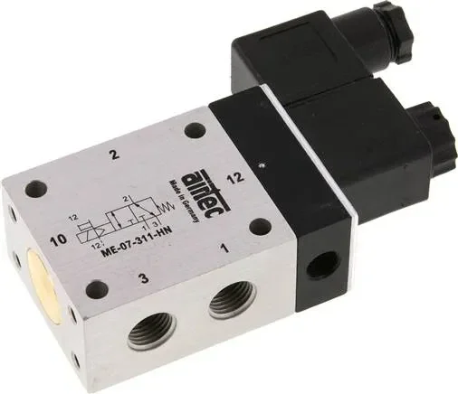 electrovanne 3/2 avec connexion d&rsquo;air extérieur, G 1/4&Prime; (pilote G 1/8&Prime;) 24V=, 0 à 10 bar