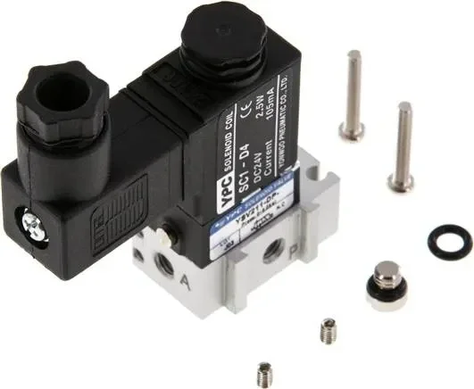 Électrovanne 3/2 voies, M 5, rappel par ressort (NF), 230 V CA, pilote : polyamide