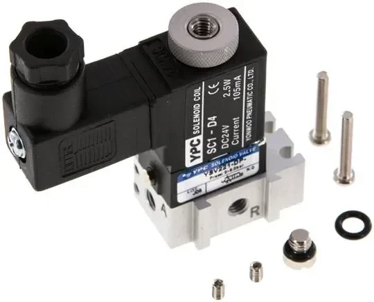 Électrovanne 3/2 voies, M 5, rappel par ressort (NO), 115 V CA, pilote : polyamide