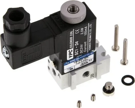 Électrovanne 3/2 voies, M 5, rappel par ressort (NO), 230 V CA, pilote : polyamide