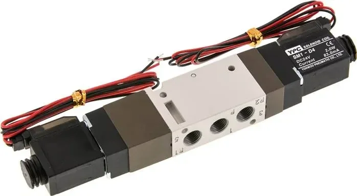electrovanne 5/3 voies, G 1/8&Prime;, position centrale ventilée, 24 V=, fiche SY100, avec LED y compris câble de 600 mm
