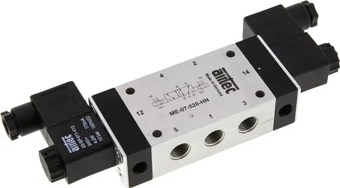 Électrovanne à impulsions 5/2 voies avec raccord d&rsquo;air externe, G 1/4&Prime; (pilote G 1/8&Prime;) 24 V=