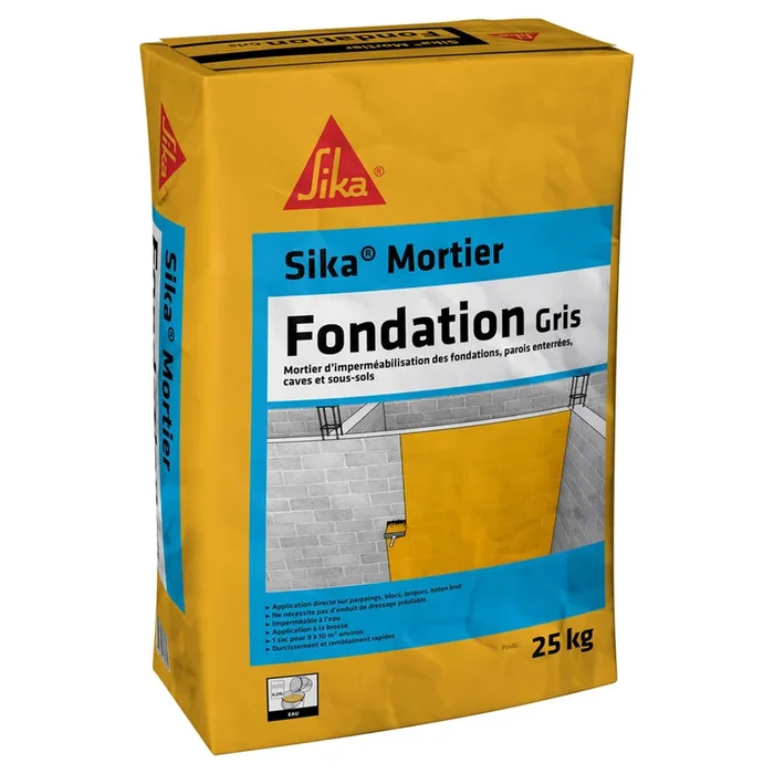 ENDUIT HYDROFUGE – SAC DE 25KG SIKA MORTIER FONDATION – SIKA – 166996