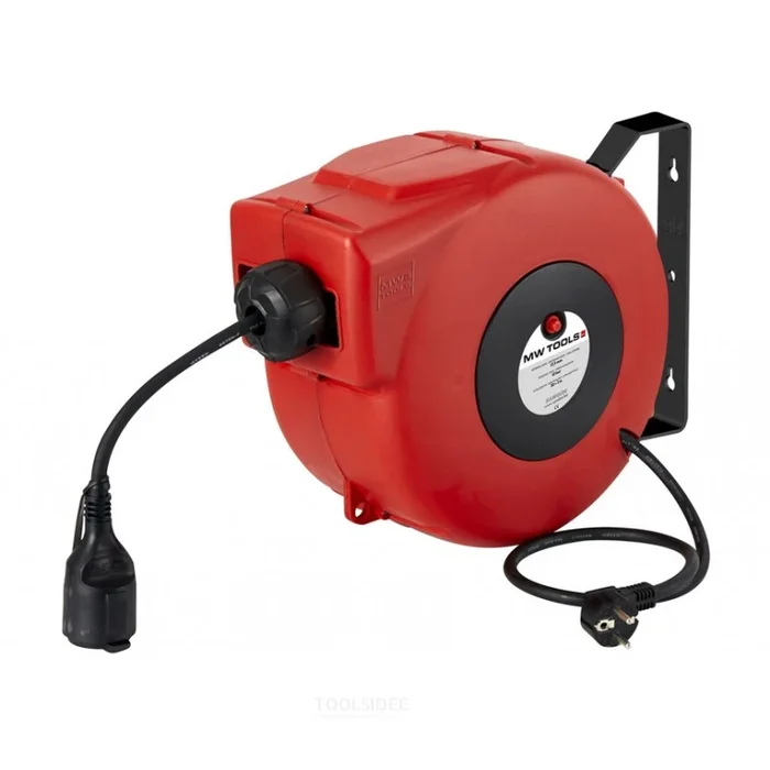 Enrouleur de câble 8 m 3G 1,5 mm² 230 V Polypropylène avec enroulement automatique et support mural pivotant MW Tools