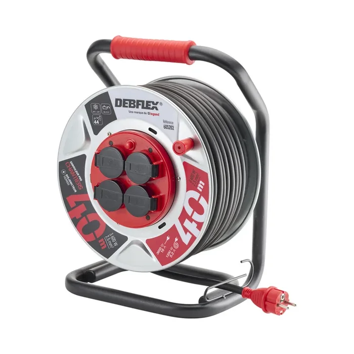 ENROULEUR METAL HO7RN-F 3G2,5 CENTRE FIXE 4 PRISES ETANCHE IP44 40M – DEBFLEX – 605202
