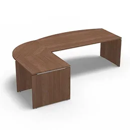 Ensemble Moka composé d&rsquo;une table de bureau arquée Moka L. 180 x P. 80 cm décor noyer ambré, d&rsquo;un angle 90° et d&rsquo;une table retour L. 80 x P. 80 cm