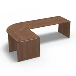 Ensemble Moka composé d&rsquo;une table de bureau rectangulaire Moka L. 180 x P. 80 cm décor noyer ambré, d&rsquo;un angle 90° et d&rsquo;une table retour L. 80 x P. 80 cm