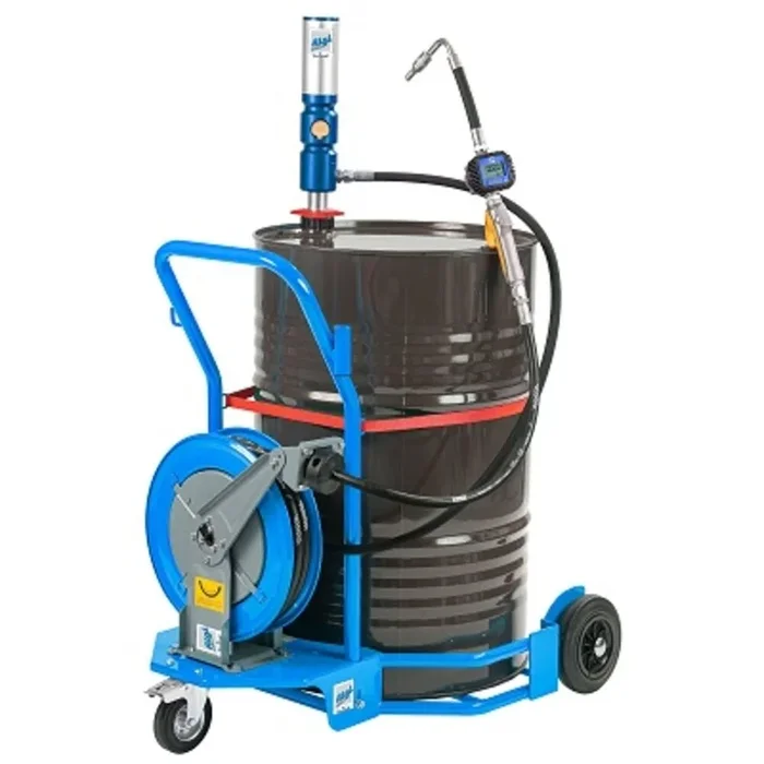 Ensemble pneumatique huile 5/1 mobile pour fût 200 l avec enrouleur – ALGI EQUIPEMENT – 07755650