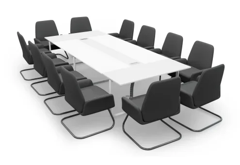 Ensemble table de réunion ANJA360 gris clair-blanc + 12 chaises MARIE
