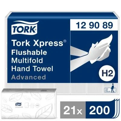Essuie-mains Tork Xpress – interfoliés délitable 2 plis – 129089 – colis de 21 paquets de 200 feuilles – pour TORK H2