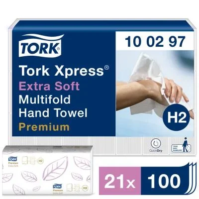 Essuie mains Tork Xpress extra doux – 100297 – pliage en M- 21 paquets de 100 feuilles – pour TORK H2