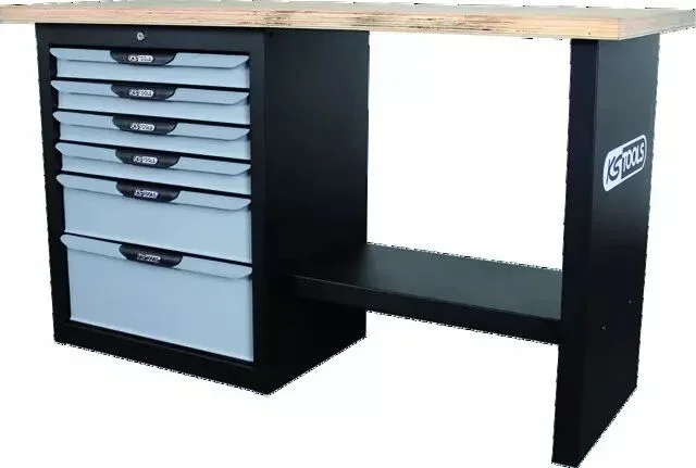 Établi d’atelier KsTools avec plateau bois et 6 tiroirs