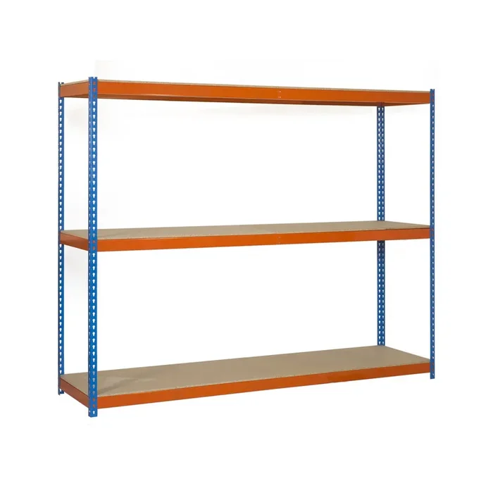 Étagère charge moyenne 500 à 600kg – 1500x1500x750 – 3 niveaux Bleu/Orange/Bois – SIMON RACK – 8435104961438