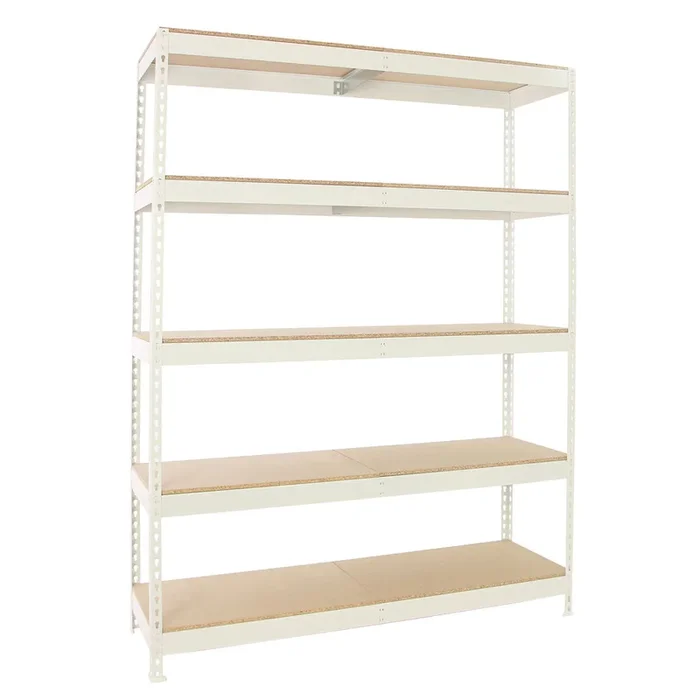 Étagère charge moyenne 500 à 600kg – 2000x1800x450 – 5 niveaux Blanc/Bois – SIMON RACK – 8425437152580