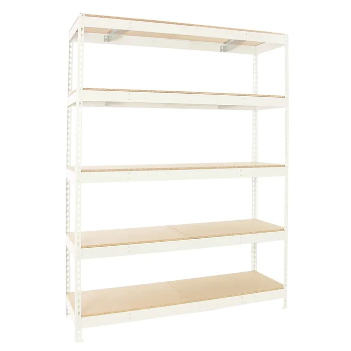 Étagère charge moyenne 500 à 600kg – 2000x2400x450 – 5 niveaux Blanc/Bois – SIMON RACK – 8425437153303