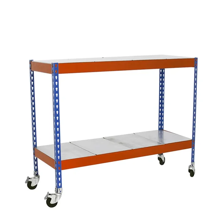 Étagère mobile charge moyenne 75kg – 975x1500x600 – 2 niveaux Bleu/Orange/Galvanisé – SIMON RACK – 8435104957523