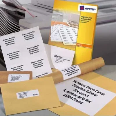 Etiquettes Avery copieur monochrome DP247 – 70 x 37mm – 100 planches – boîte de 2400