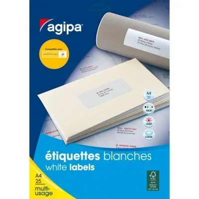 Etiquettes blanches coins arrondis multi-usage AGIPA 101313 70 x 37 mm – Pochette de 600