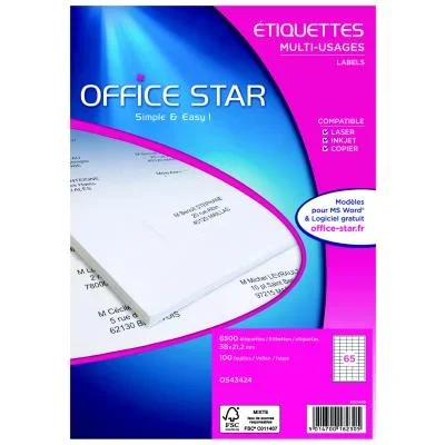 Etiquettes écologiques multi-usages Avery – 38 x 21,2 mm – 100 planches A4 – blanches – paquet de 6500