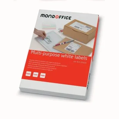 Étiquettes multi-usages adhésion permanente Mondoffice – coins pointus – 30 x 30 mm – blanc – boîte de 6300