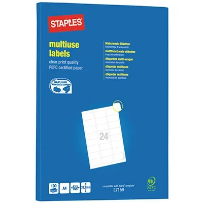 Etiquettes Pergamy multi-usage – 63,5 x 33,9mm – en planche A4 – coins arrondis – boîte de 2400