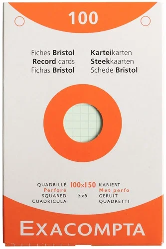 Etui 100 fiches bristol perforées carte forte 210g quadrillé 5×5 10×15 cm