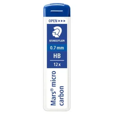 Etui de 12 mines Staedtler – 0.7 mm – polycarbone haute qualité – HB Marsmicro