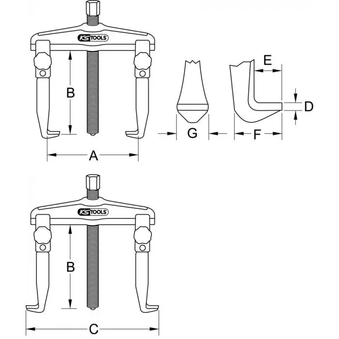 Extracteurs universels hydrauliques blocage rapide à deux griffes avec crochets allongés, 80-250mm, 225mm KSTOOLS – 6200075