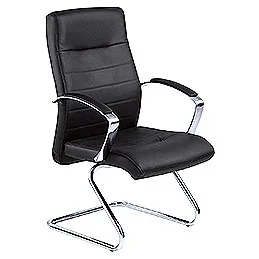 Fauteuil visiteur Harly revêtement cuir noir piétement chromé