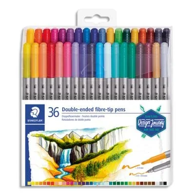 Feutre de coloriage Staedtler – double pointe fine – 0,5 à 0,8 mm et large 3 mm – à base d’eau – set de 36 – assorti