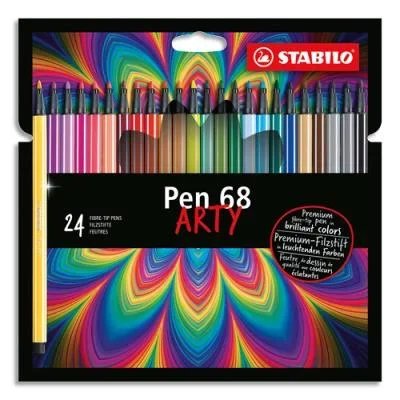 Feutres de dessin Stabilo Pen 68 Arty – pointe ogive moyenne – tracé 1 mm – coloris assortis – étui de 24 feutres