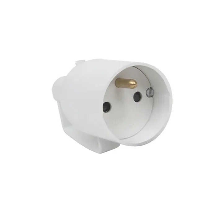FICHE FEMELLE AVEC ANNEAU 2P+T 16A DROITE A COIFFE BLANC – DEBFLEX – 713540