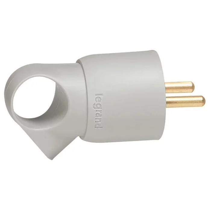 Fiche plastique 2P+T 16A à anneau – gris