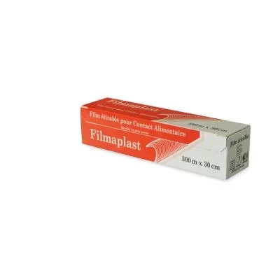 Film étirable alimentaire en boîte distributrice – 300 m x 30 cm