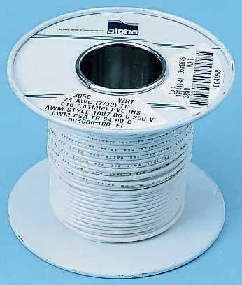 Fils de câblage Alpha Wire UL1061, Hook-up Wire PVC, 0,2 mm², Gris, 24 AWG, 30m, 300 V