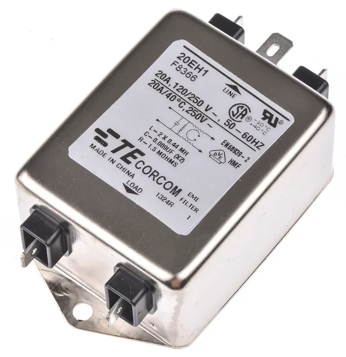 Filtre EMI TE Connectivity, 20A max, monophasé phases, 250 V c.a. max, Montage sur châssis, série Corcom H