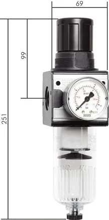 Filtre régulateur MULTIFIX, G 1/2″, 0,1 – 3 bar, série 2, avec cage de protection