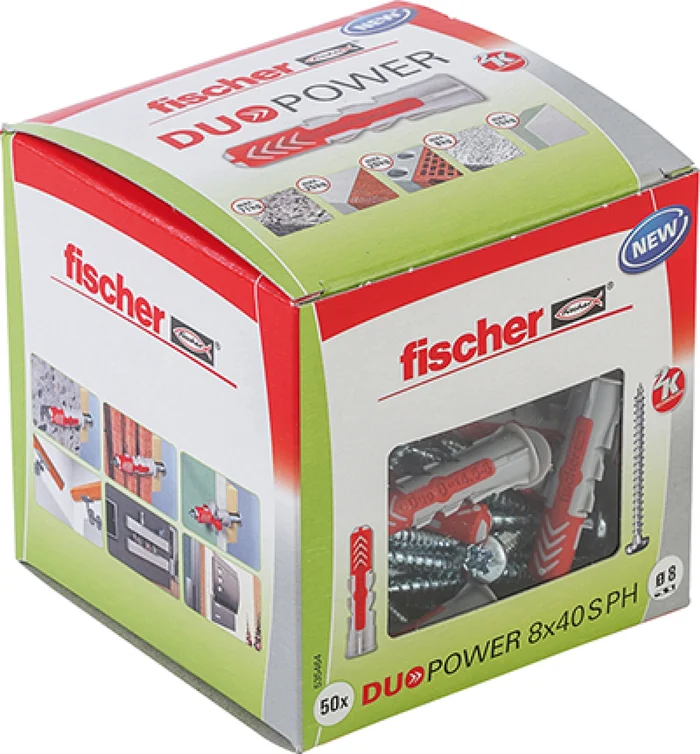 Fischer 535464 – Cheville bi-matière DuoPower 8 x 40 PH avec vis (50pcs) DuoPower 8 x 40 S PH