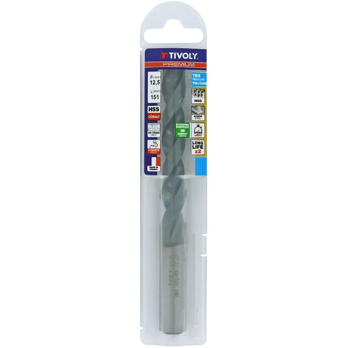 Foret métaux HSS-E5 TBX -Revêtu BLADE -DIN338 -h8 -Affûtage 4 faces Ø: 12.5 L: 151 TIVOLY – 11456141250