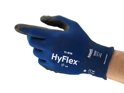 Gants de manutention Ansell 11-816, Taille 11, Adhérence supplémentaire, bonne dextérité, 1 Paire, Noir, Bleu