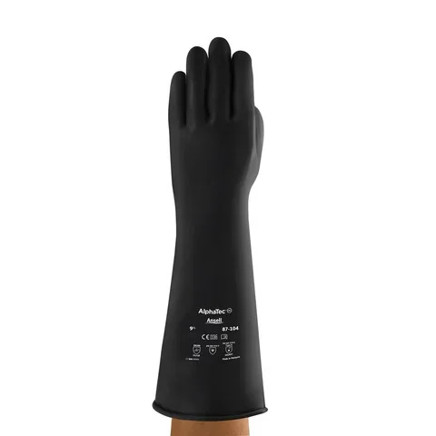 Gants de manutention Ansell 87-104, Taille 8.5, Résiste aux produits chimiques, 1 Paire, Noir