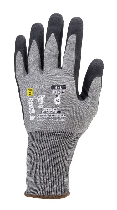 Gants de manutention Coverguard EUROCUT N303, Taille 8, Environnement sec, 5 Paires, Noir, gris