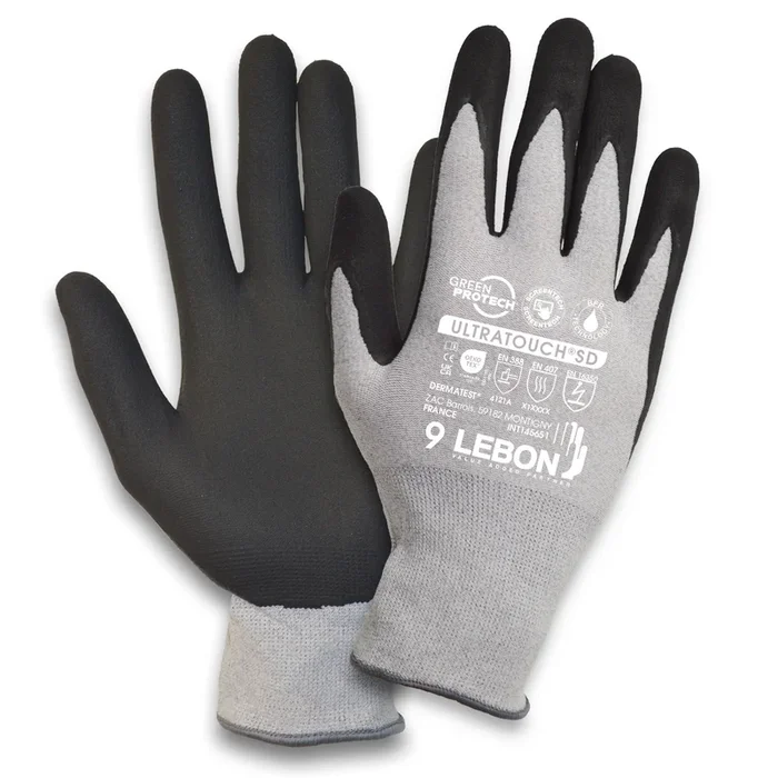 Gants de manutention Lebon Protection ULTRATOUCH, Taille 12, 10 Paires, Noir, gris