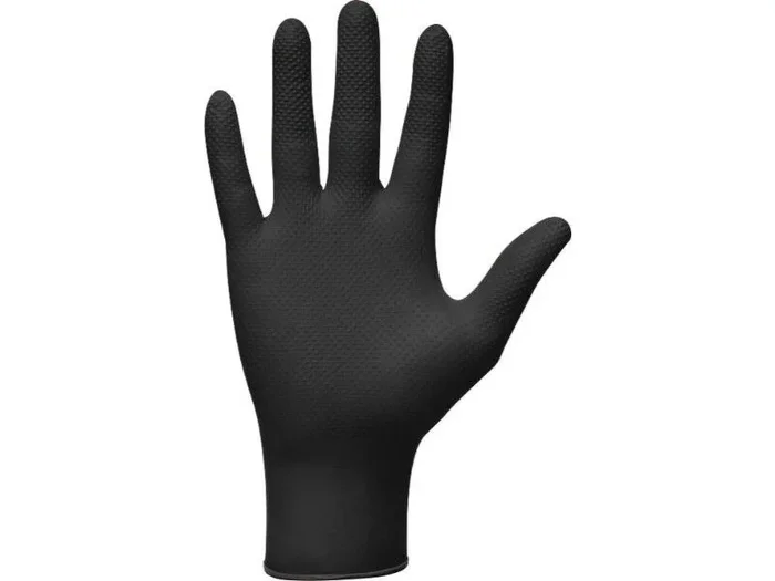 Gants jetables ambidextres nitrile 240mm 0,18mm noir T11 – Boîte de 50 pcs MERCATOR – 65155