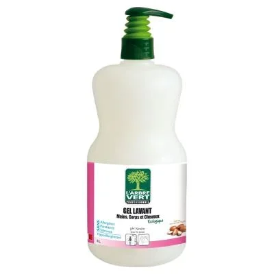Gel lavant mains L&rsquo;Arbre Vert – corps et cheveux parfum argan – Flacon pompe 1l