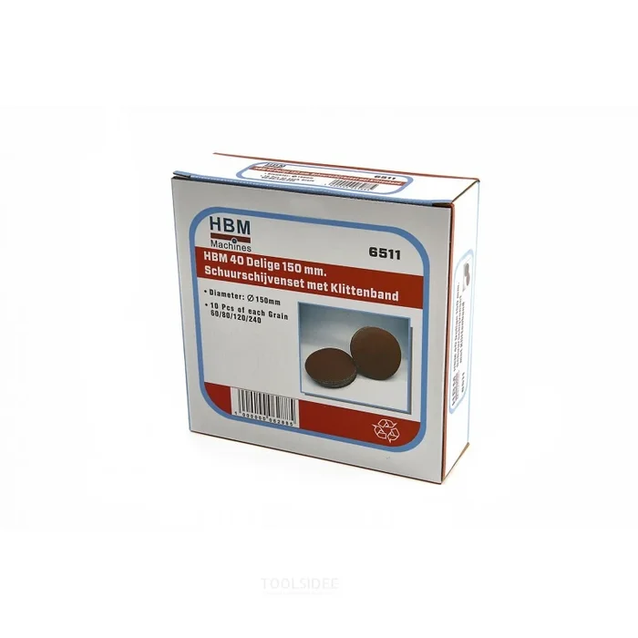HBM Ensemble de disques abrasifs Velcro 40 pièces 150 mm avec Velcro