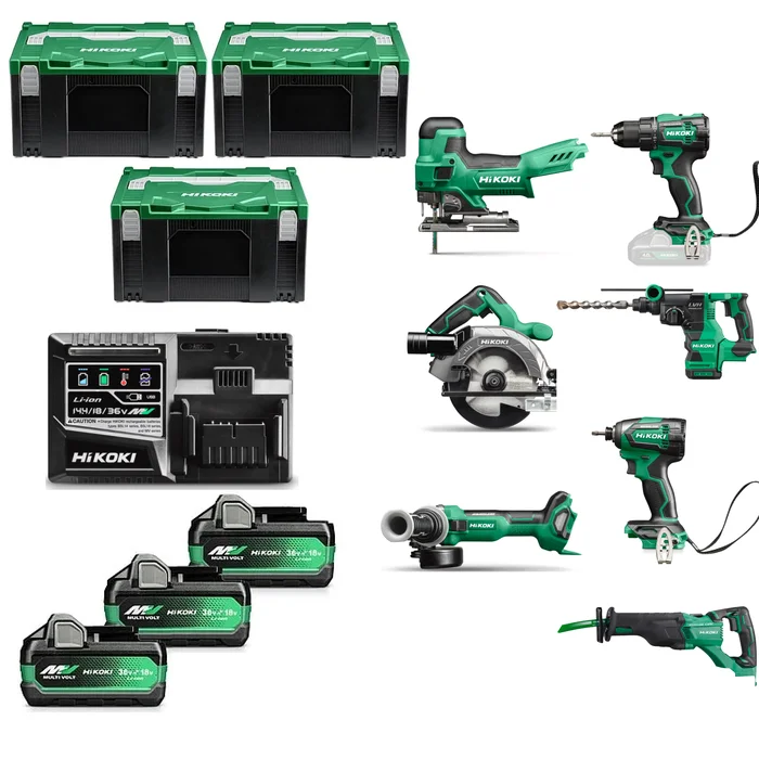 HiKOKI KC18H7B-MVA3 18 V Li-ion 7 pièces combinées sans fil (3x UC18YSL3 et 3X BSL36A18X) dans 4x HSC
