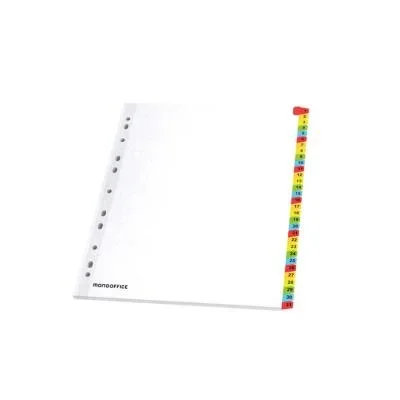 Intercalaires numériques A4+ Mondoffice – en bristol – blanc – 31 divisions couleur