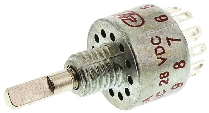 Interrupteur à clé, 250 mA @ 28 V c.c., 12 positions, 1 contact