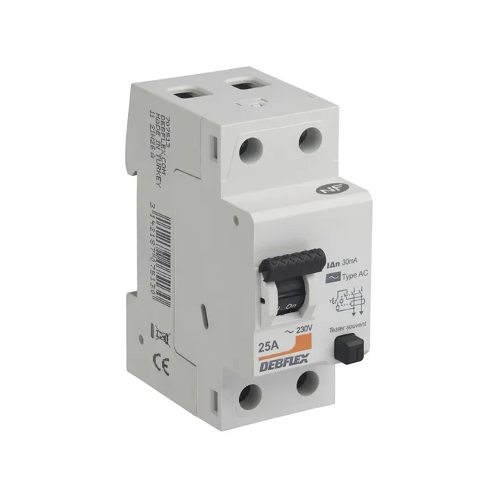 INTERRUPTEUR DIFFERENTIEL 2P 30MA 25A 2 MODULES TYPE AC – DEBFLEX – 707513